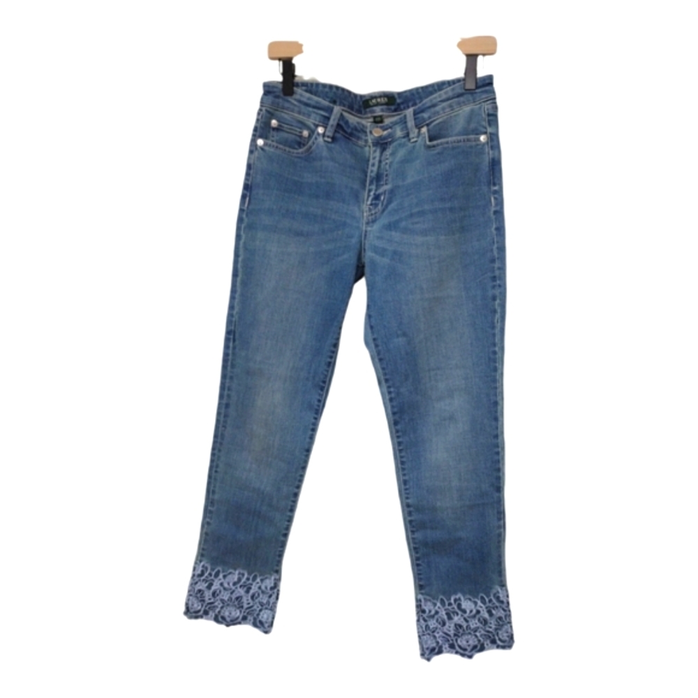 Lauren Ralph Lauren Blue Cropped Jeans with Lace Trim